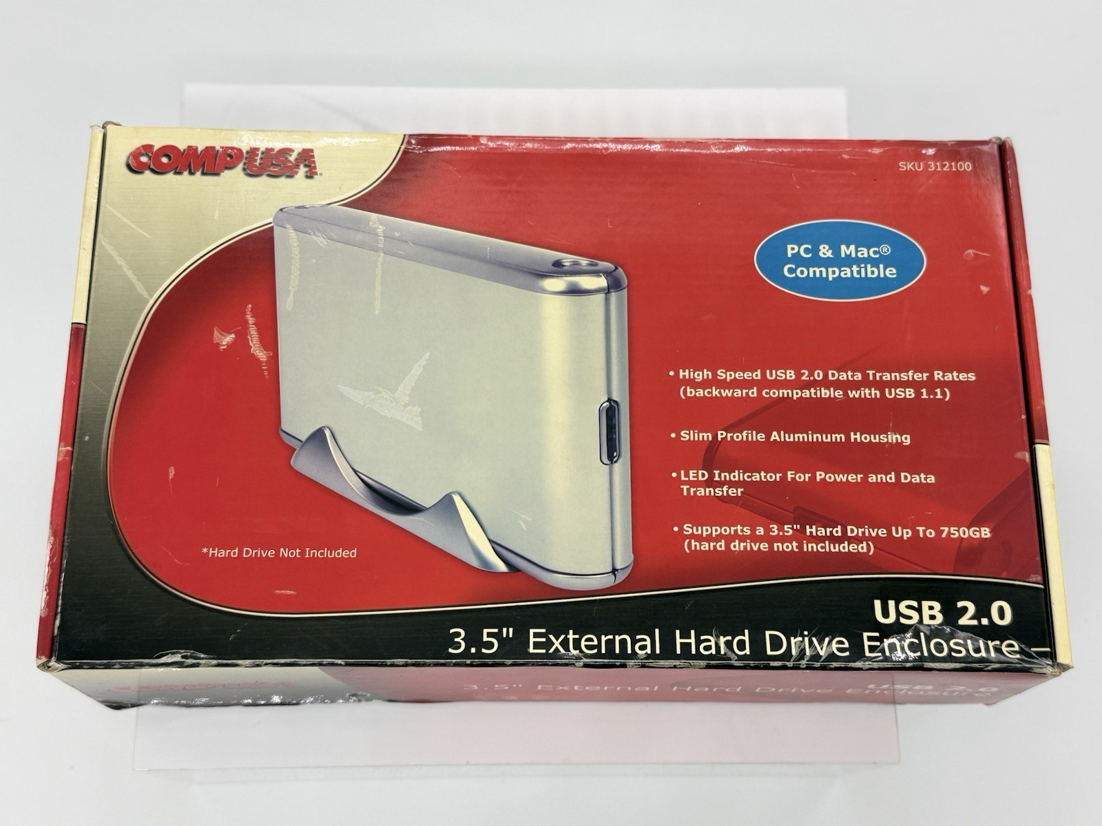 Vintage CompUSA 3.5" External Hard Drive Enclosure USB 2.0 Aluminum Case Boxed