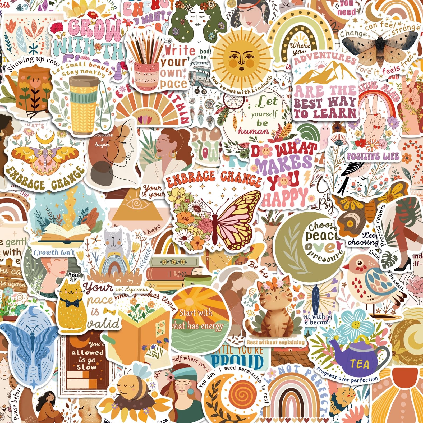 300PCS Boho Motivational Stickers, Vintage Vinyl 6 x 9 inches,