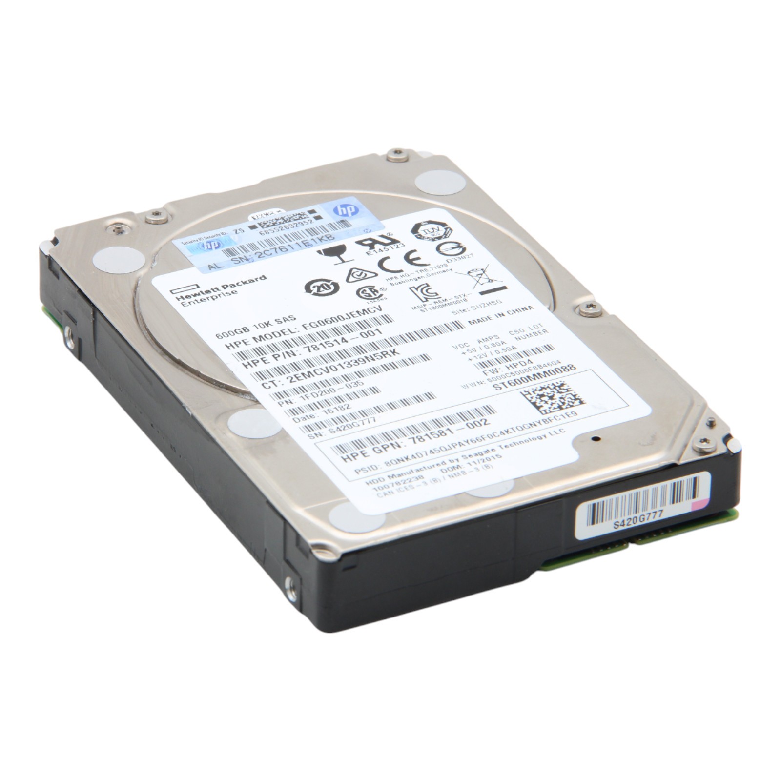 HPE Seagate 600GB SAS-3 10,000RPM 781514-001 EG0600JEMCV ST600MM0088 2.5" HDD