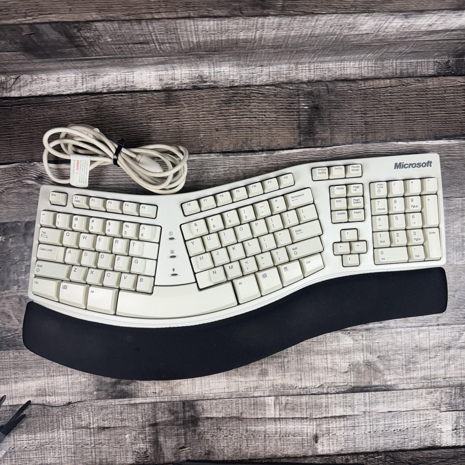 Vintage Microsoft Natural Keyboard Elite Ergonomic PS/2 White 3M Wrist Rest