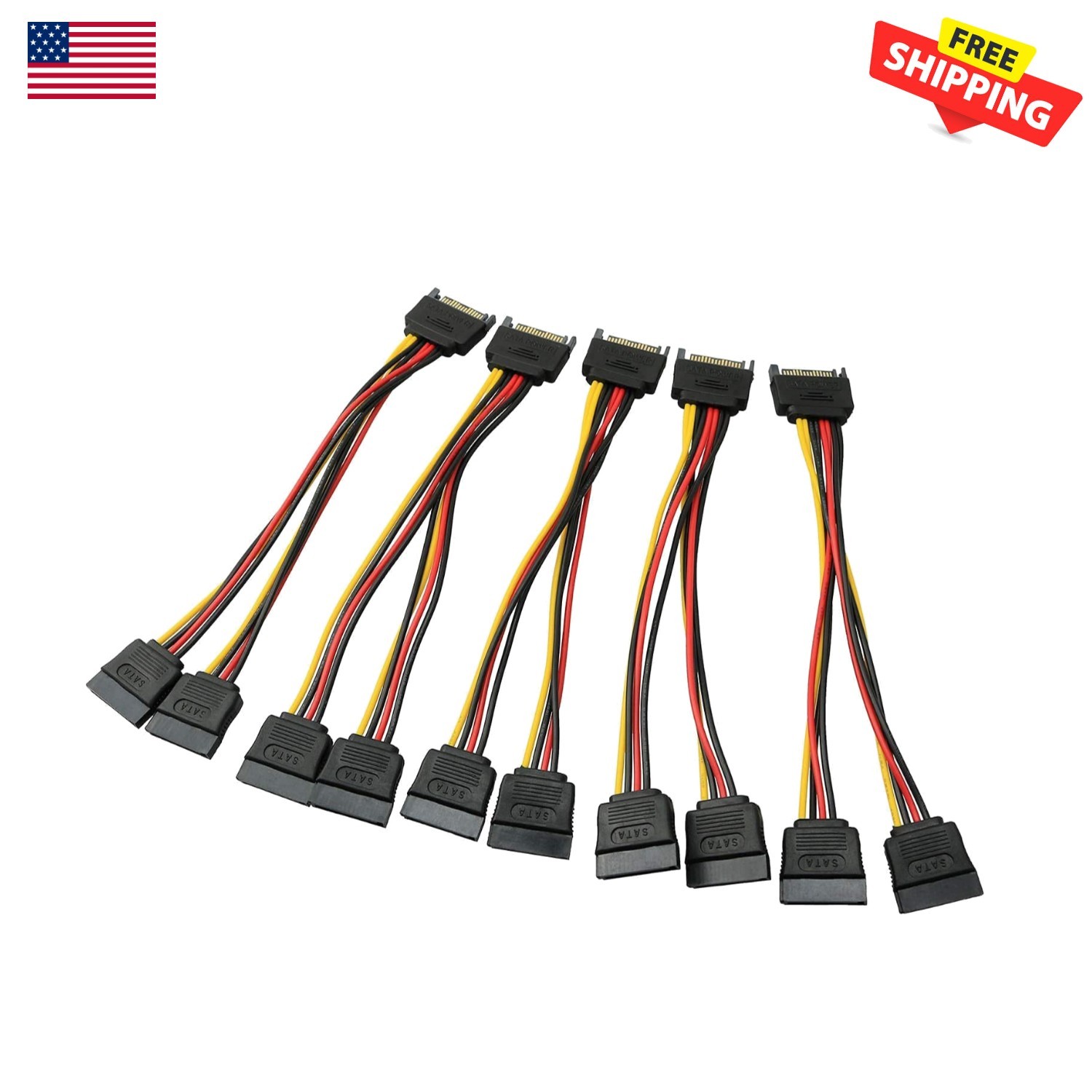 5PCS SATA Power Extension Cable 20cm 15-Pin Y Splitter Adapter for Dual Drives