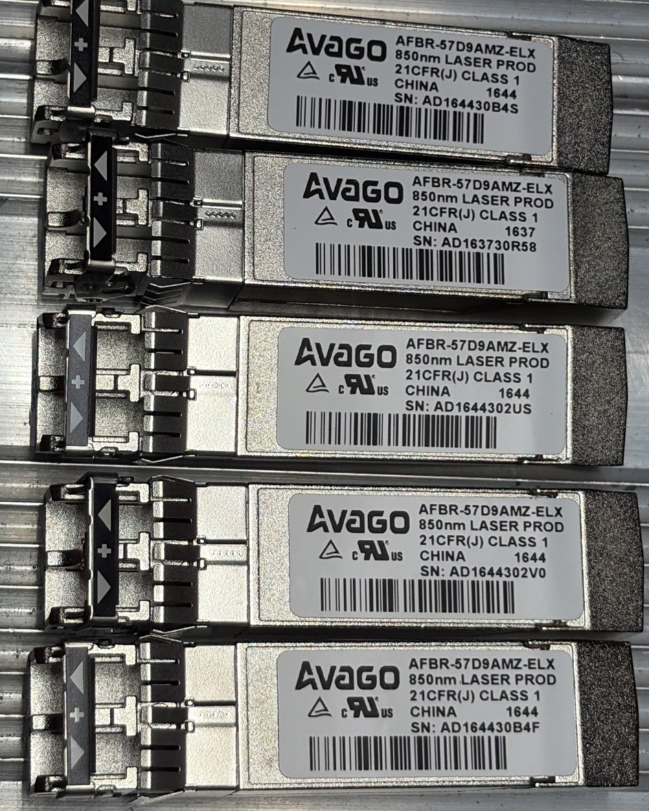 Lot of (5) Avago AFBR-57D9AMZ-ELX 8GB FC SFP+ 850NM SR Transceiver Module