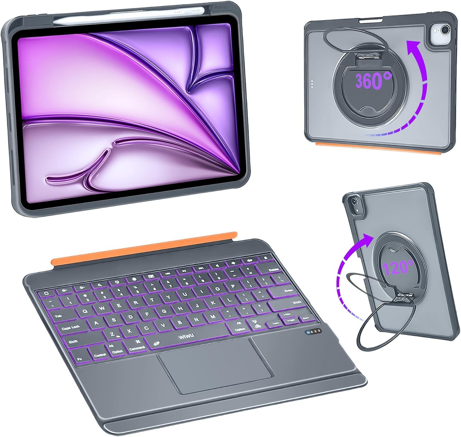 iPad Keyboard Case for Air 13 in 12.9 pro 360° Magnetic Detachable Case with Key