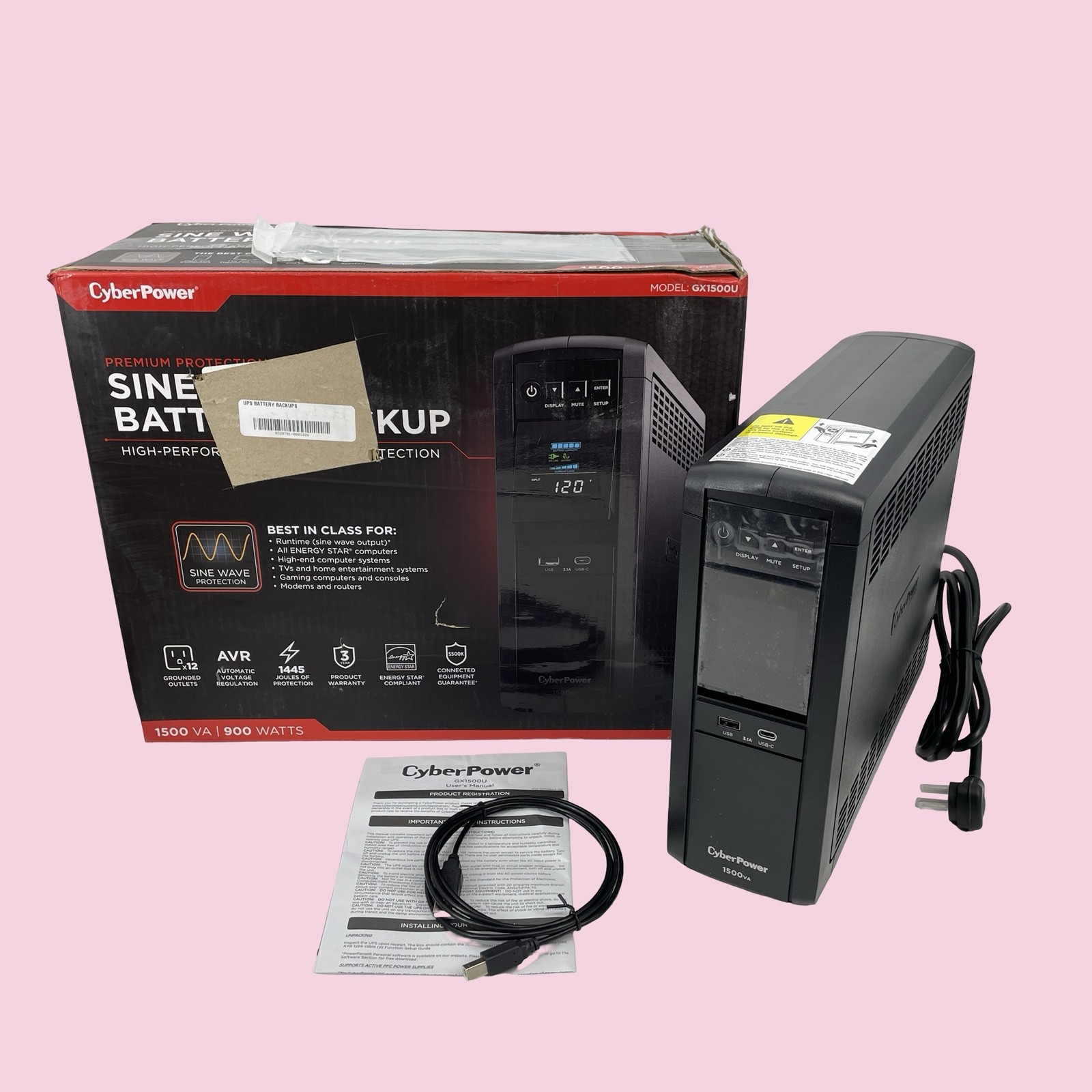 CyberPower GX1500U 1500VA Sine Wave Battery Back-Up System - Black #NO1347