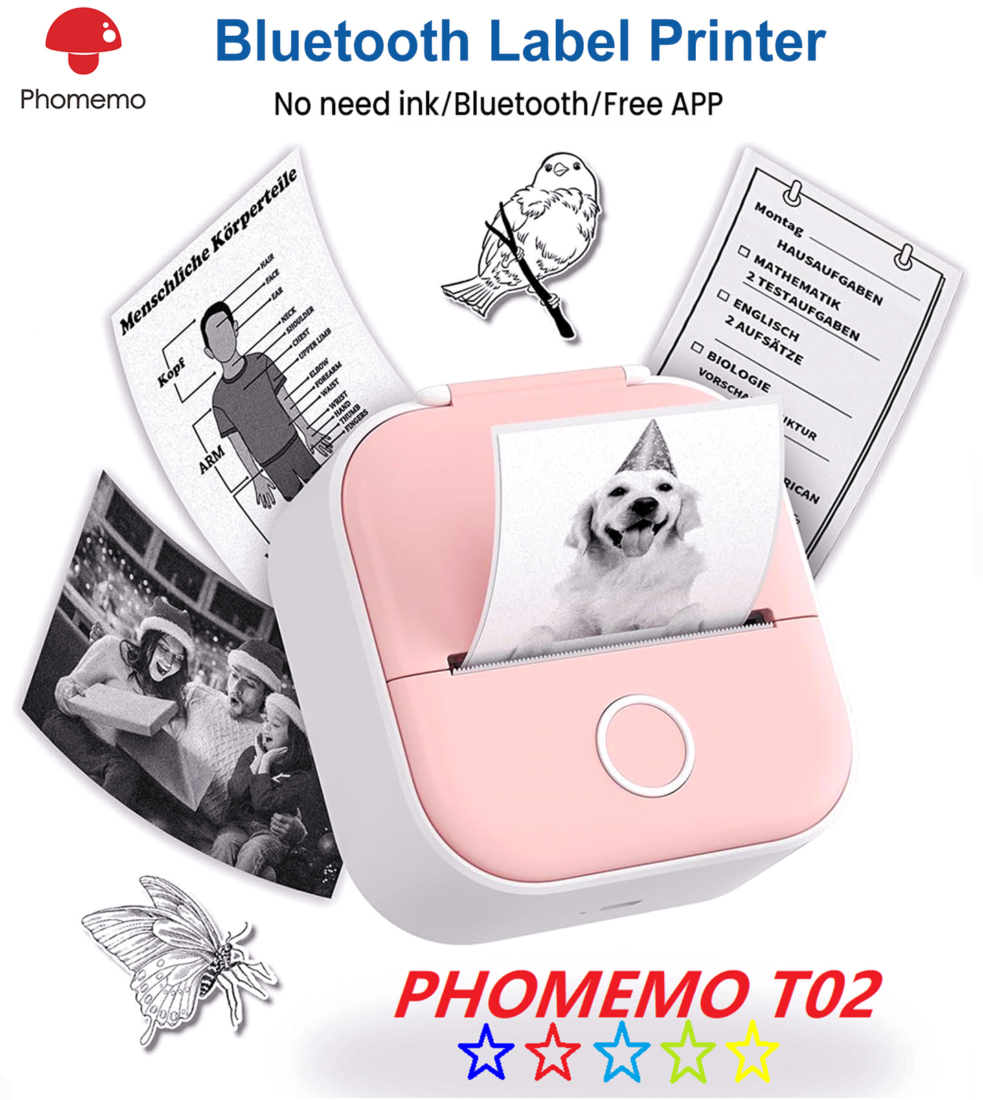 Phomemo T02 Mini Printer Thermal Print Pods Sticker Printer Xmas Gift