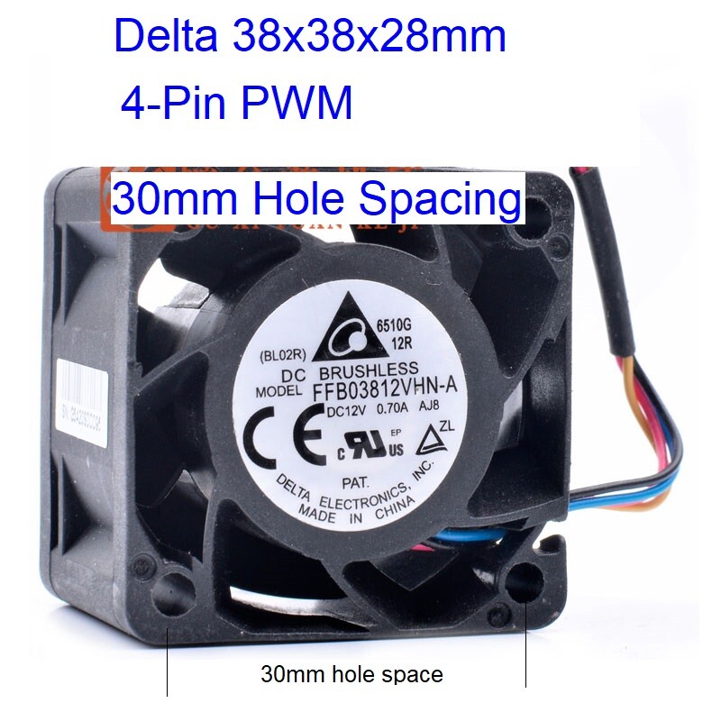 Delta FFB03812VHN 38x28mm 0.70A 4-Pin PWM Fan (3Pin Compatible)