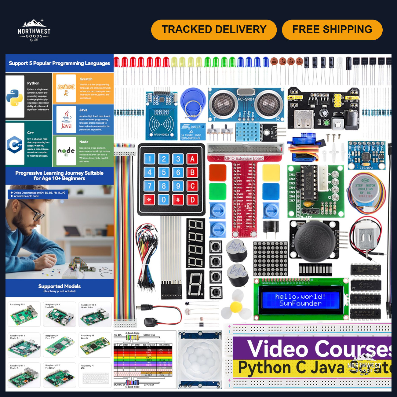 Raspberry Pi Starter Kit - Compatible with 5, 4B, 3B, B+, Zero 2 W - Python, Jav