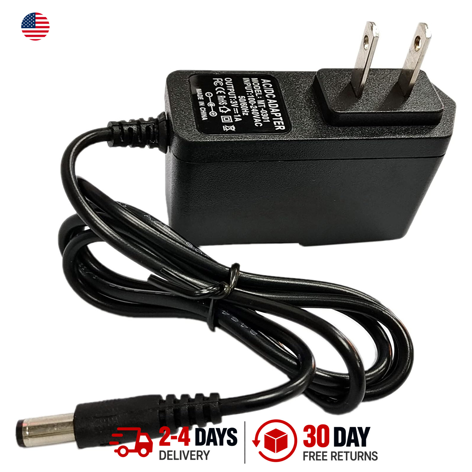 3 Volt 1A DC Power Supply Adapter 100-240V AC to DC 3V 1A Converter for LED