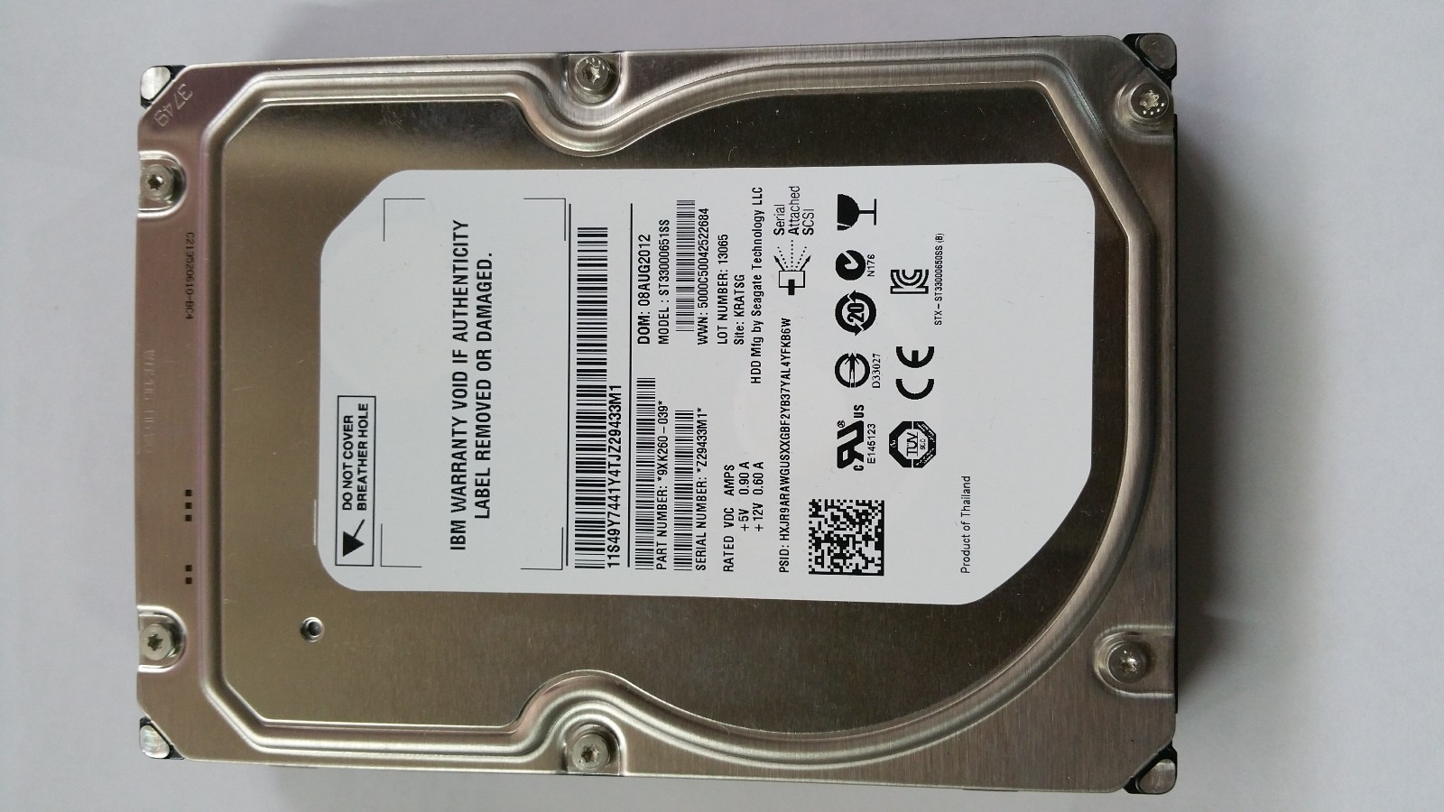 IBM 3TB 7.2K SAS 00V7105 00V7106 00V7108 49Y7441 ST33000651SS Hard Drive