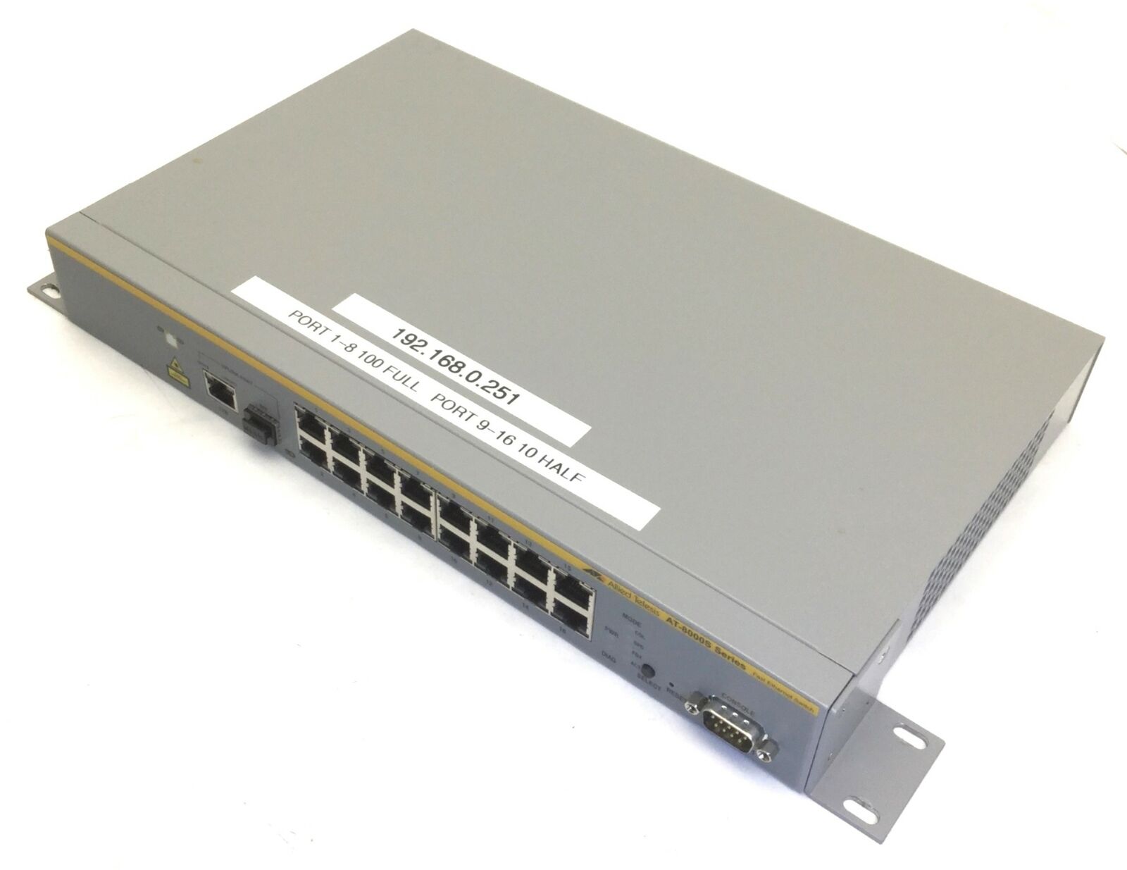 Allied Telesyn AT-8000S/16 Fast Ethernet Switch, 100-240VAC, .75A, 50-60Hz
