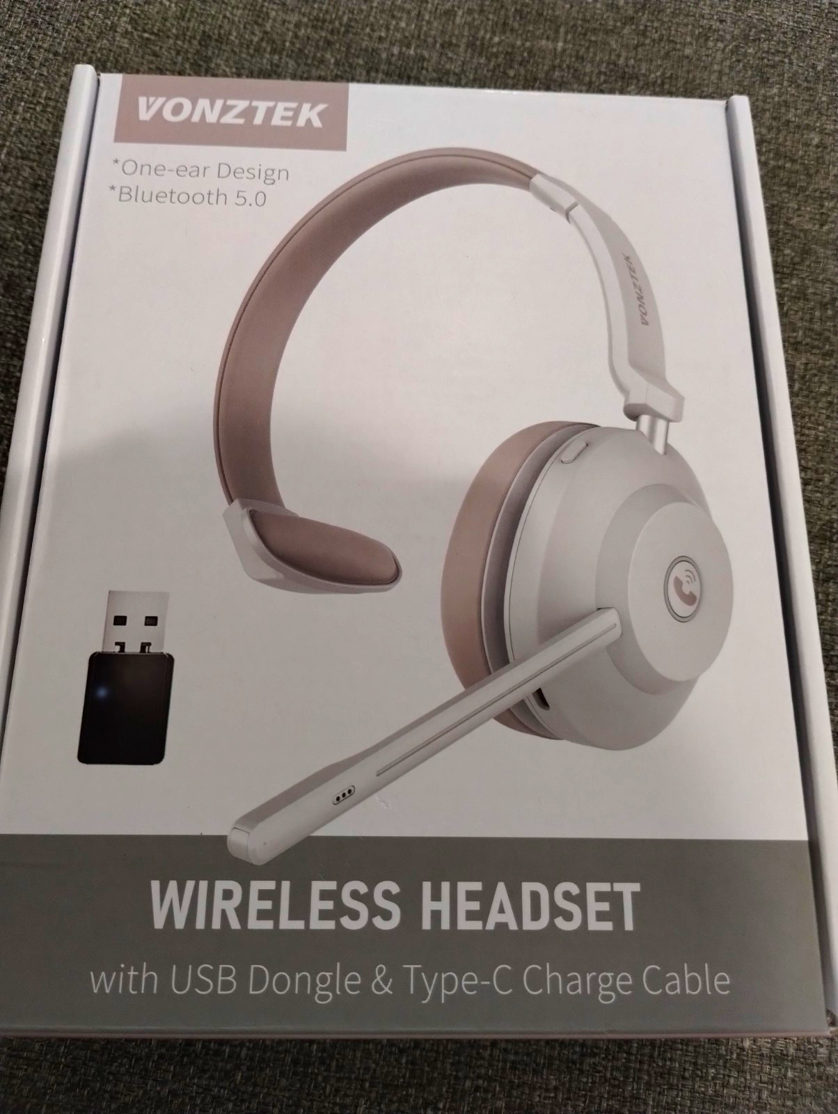 VONZTEK BT881-D Wireless Bluetooth Headset USB Dongle Noise Cancel Boom Mic