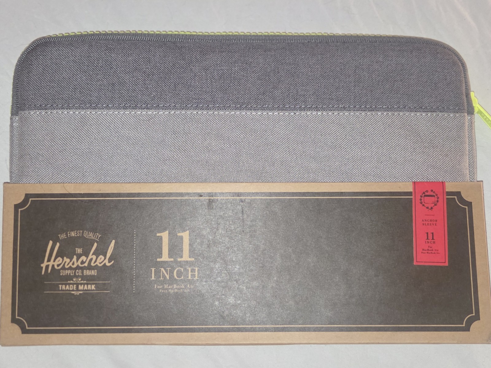 Herschel Anchor Sleeve 11 Gray Canvas MacBook Air Impact Resistant, Neon Zipper