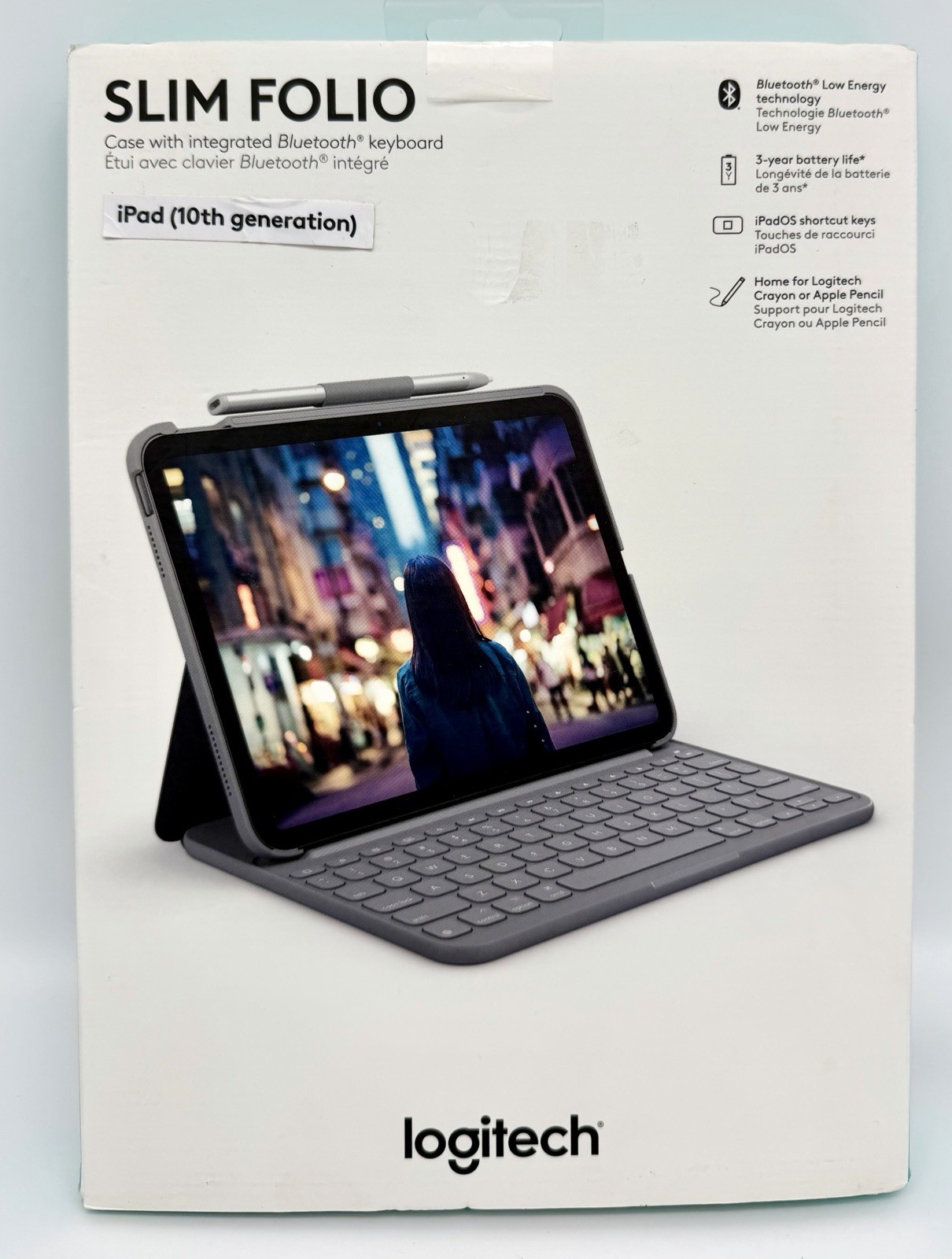 Logitech Slim Folio Gray New Wireless For iPad 10th Gen  920-011368