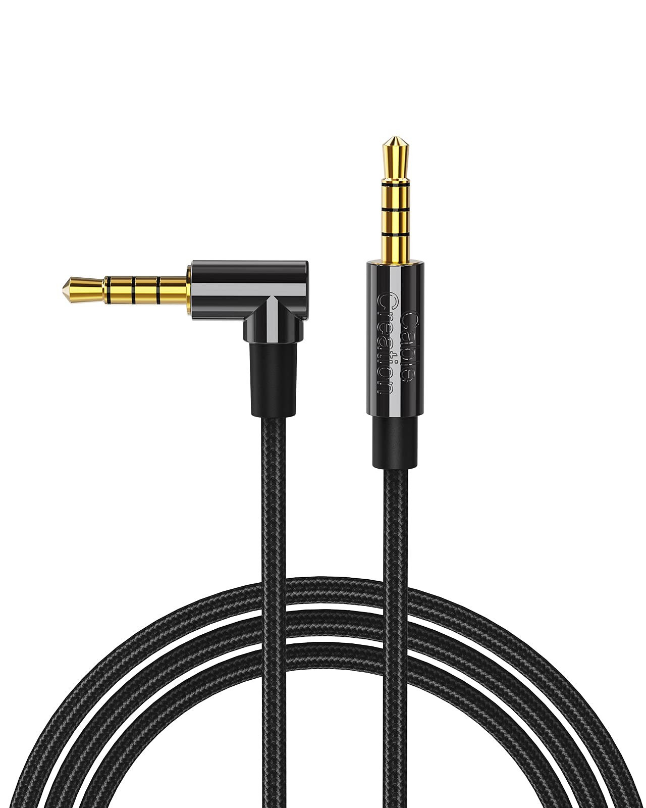 CableCreation 3.5mm Aux Cord 3FT/0.9m, Right Angle TRRS 3.5MM Male to Male Auxil
