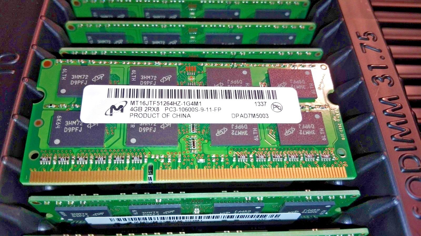 New Micron MT16JTF51264HZ-1G4M1 4GB 2RX8  PC3-10600S-9-11-FP, 204SODIMM PB FREE