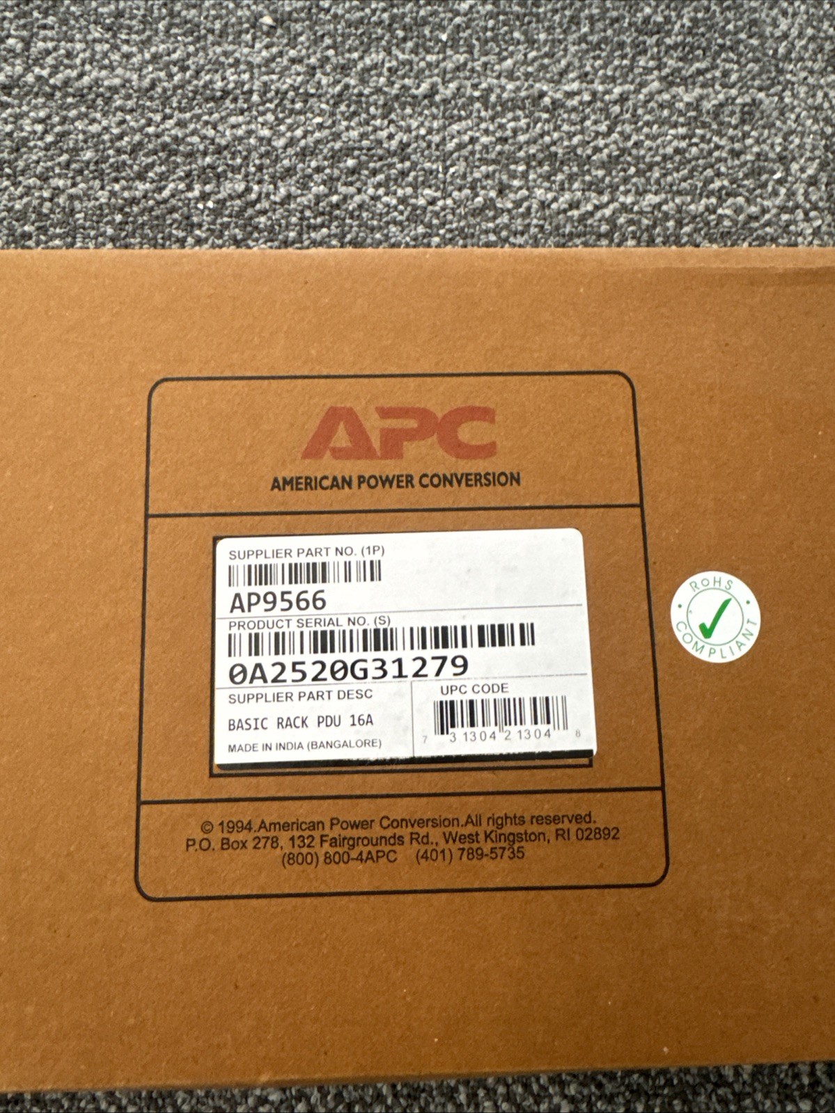 APC AP9566 Rack PDU Basic 208V 16A with Outlet-12 (C13) 1U, 12.01ft