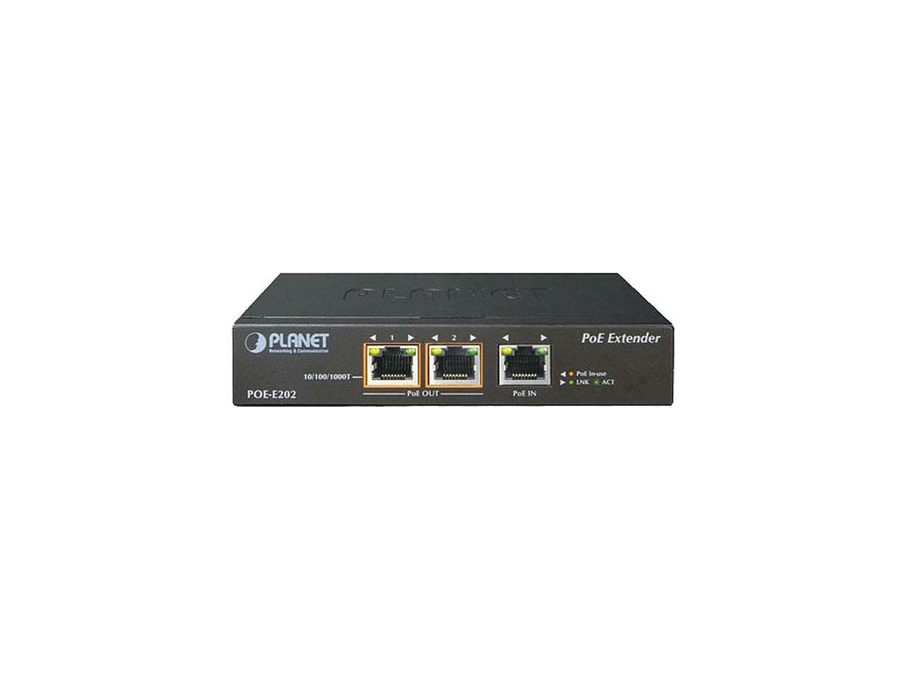 PLANET POE-E202 1-port 802.3at PoE+ to 2-port 802.3af/at Gigabit PoE Extender