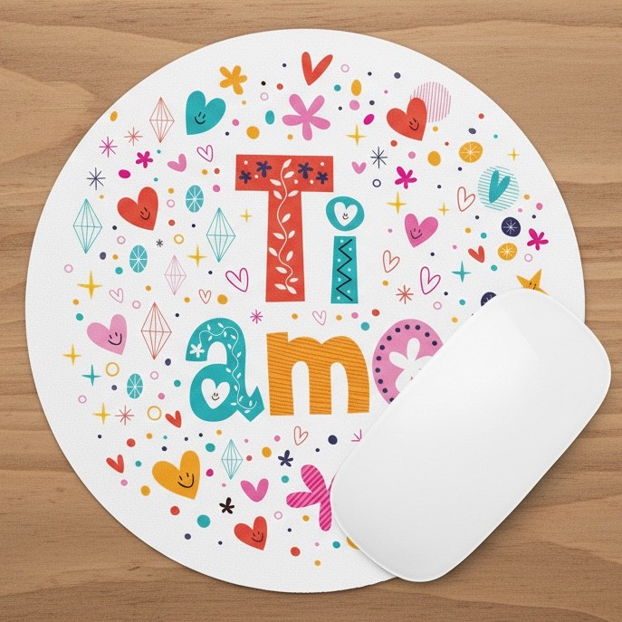 Ti Amo Italian for "I Love You" Round Mouse Pad, Romantic Valentine’s Day Gift