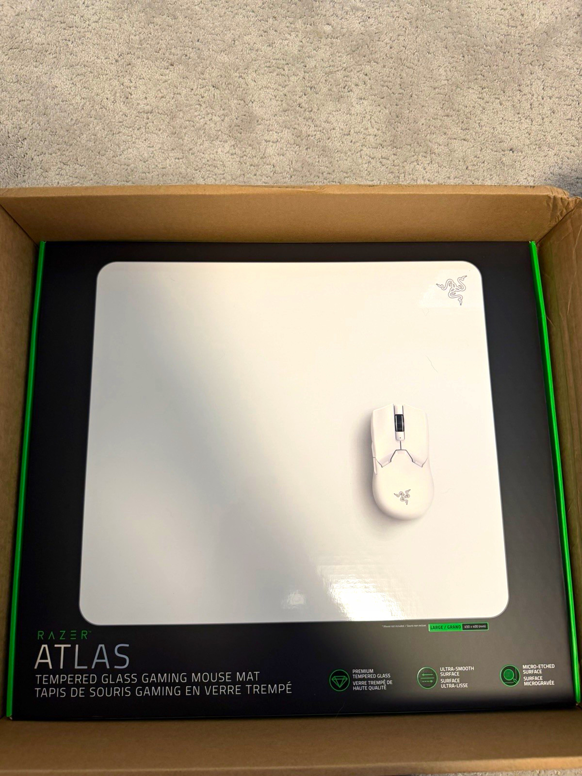 Razer Atlas Gaming Tempered Glass Mouse Mat Plain White/Black 450x400mm