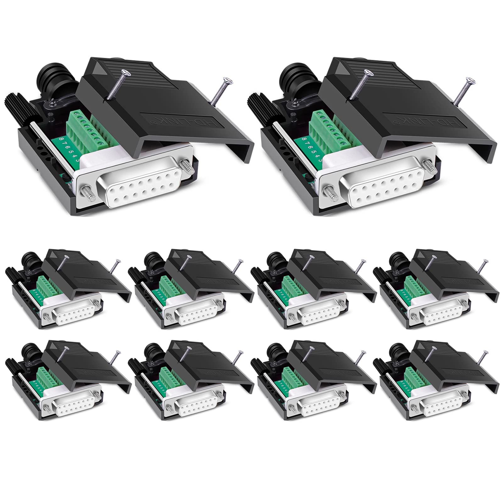 10PCS DB15 Solderless Connector, RS232 D-SUB Serial to 15-pin Port 16mm Thinn...