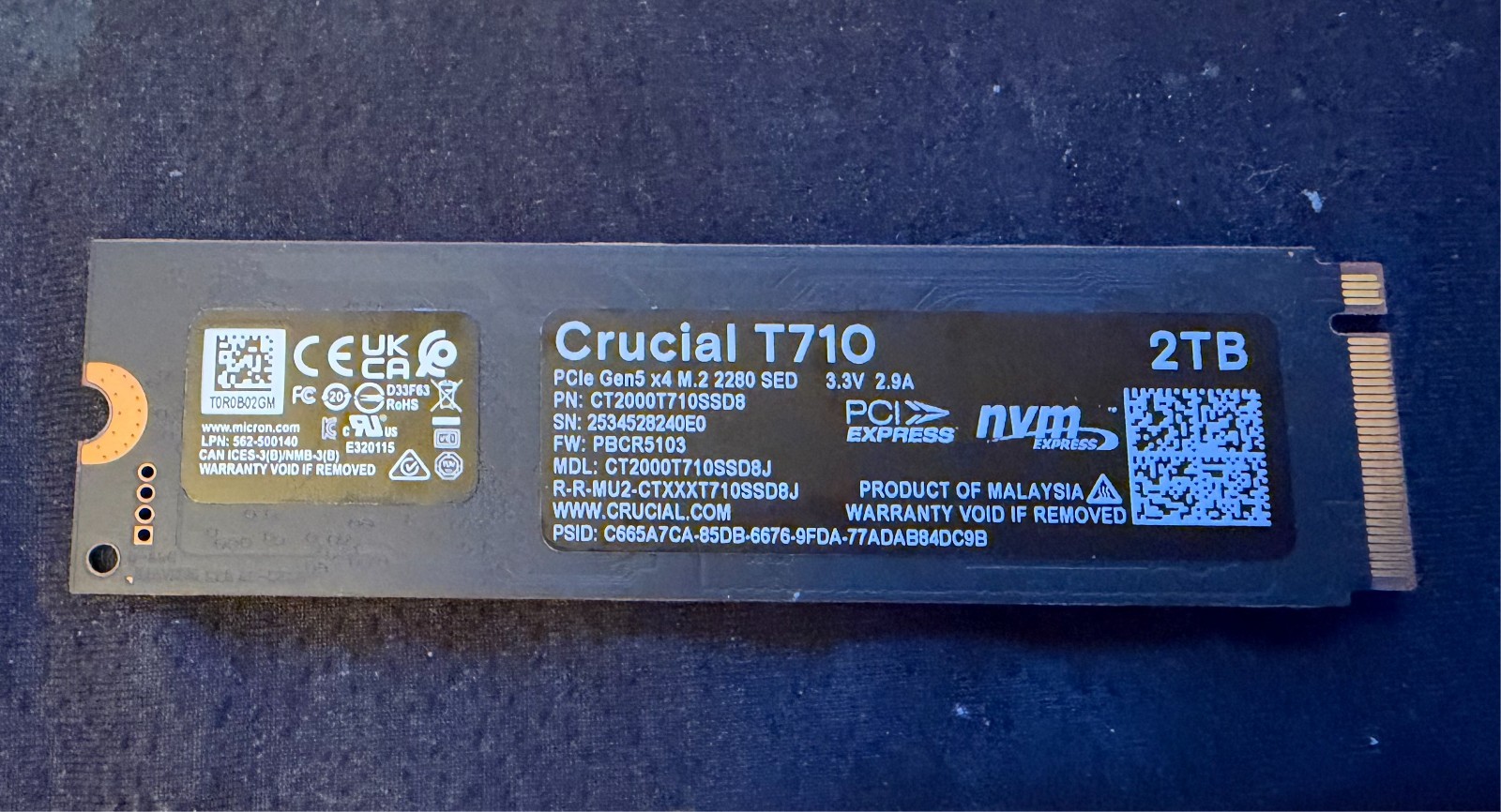 Crucial T710 PCIe Gen5 NVMe 2TB SSD, Up to 14,900 MB/s
