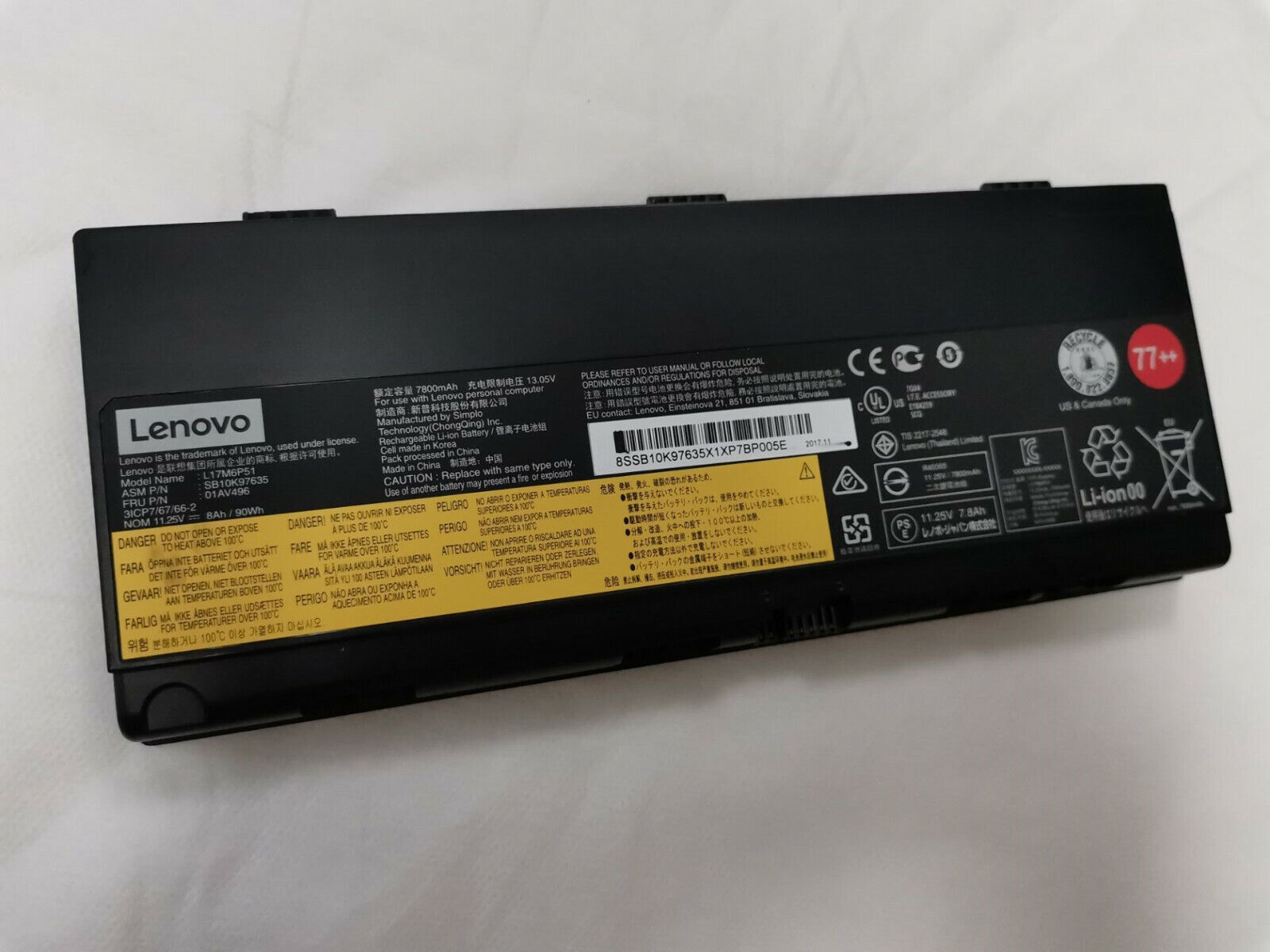 L17M6P51 01AV496 SB10K97635 Battery For Lenovo Thinkpad P50 P51 P52 Serie 77++