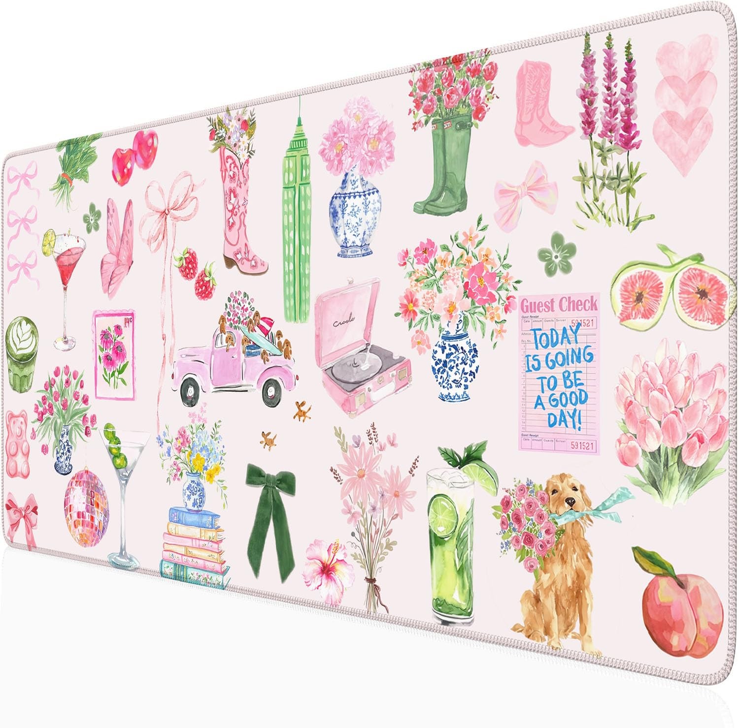 Pink Pastel Floral Desk Mat Cute Kawaii Vintage XXL Large Pad Flower Desk Pad...