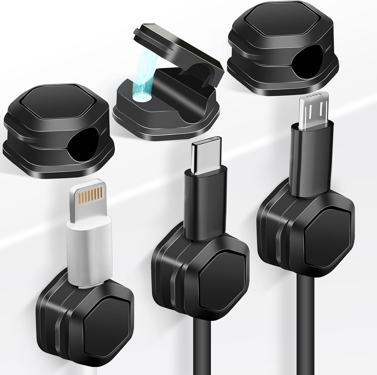 6 Pack Magnetic Cord Organizer, Holder for 6Pack, Black