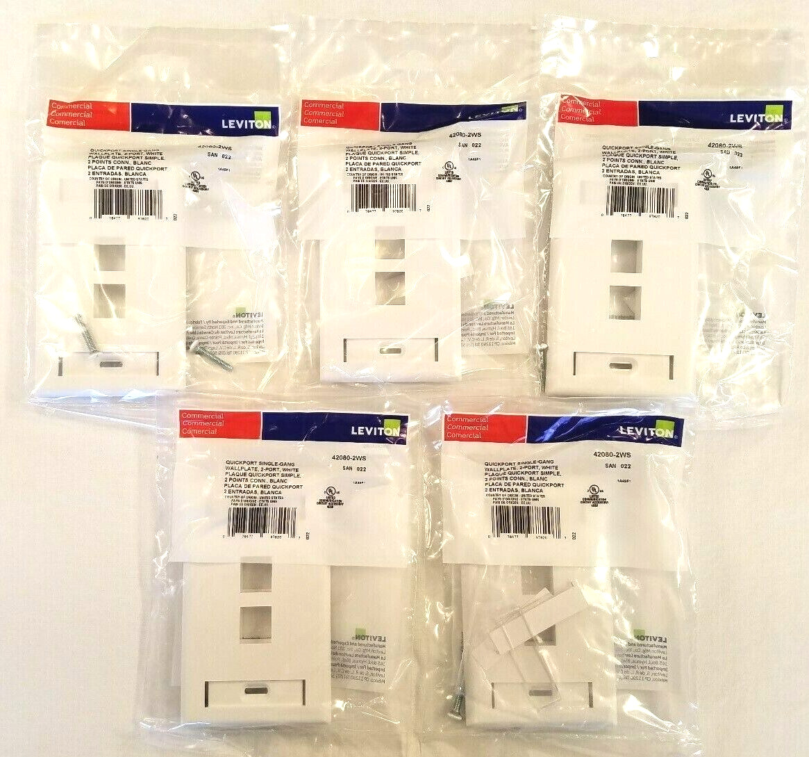 42080-2WS 2-Port 1-Gang QuickPort Wallplate with ID Windows - White - 5 PACK