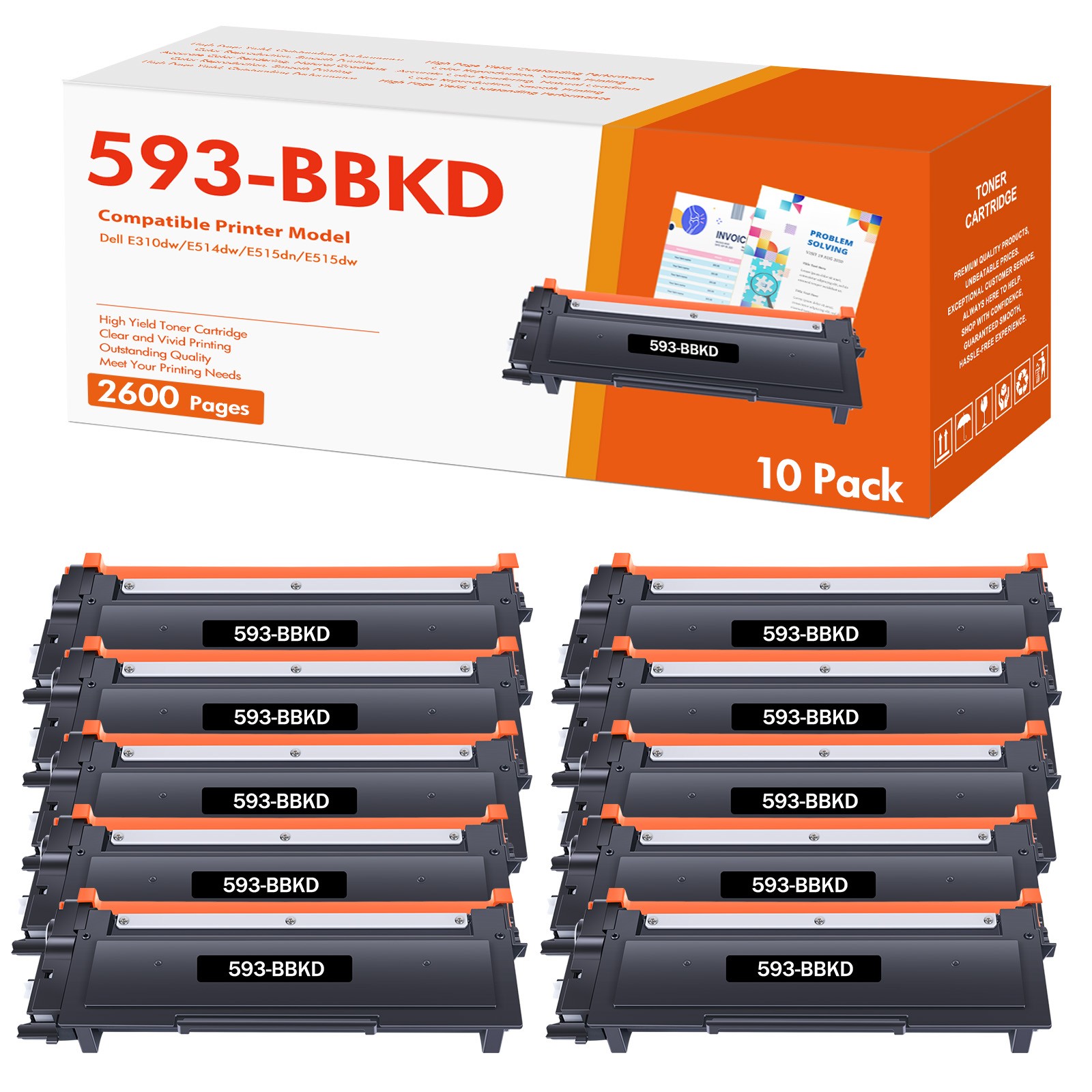 10-Pk/Pack E310 Toner Compatible For Dell E310DW E515DN E515DW E514DW 593-BBKD