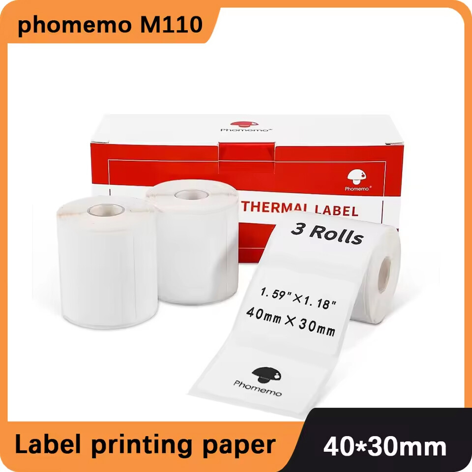 3 Rolls 40×30mm White Self-Adhesive Thermal Label for Phomemo M110/M220 Printer