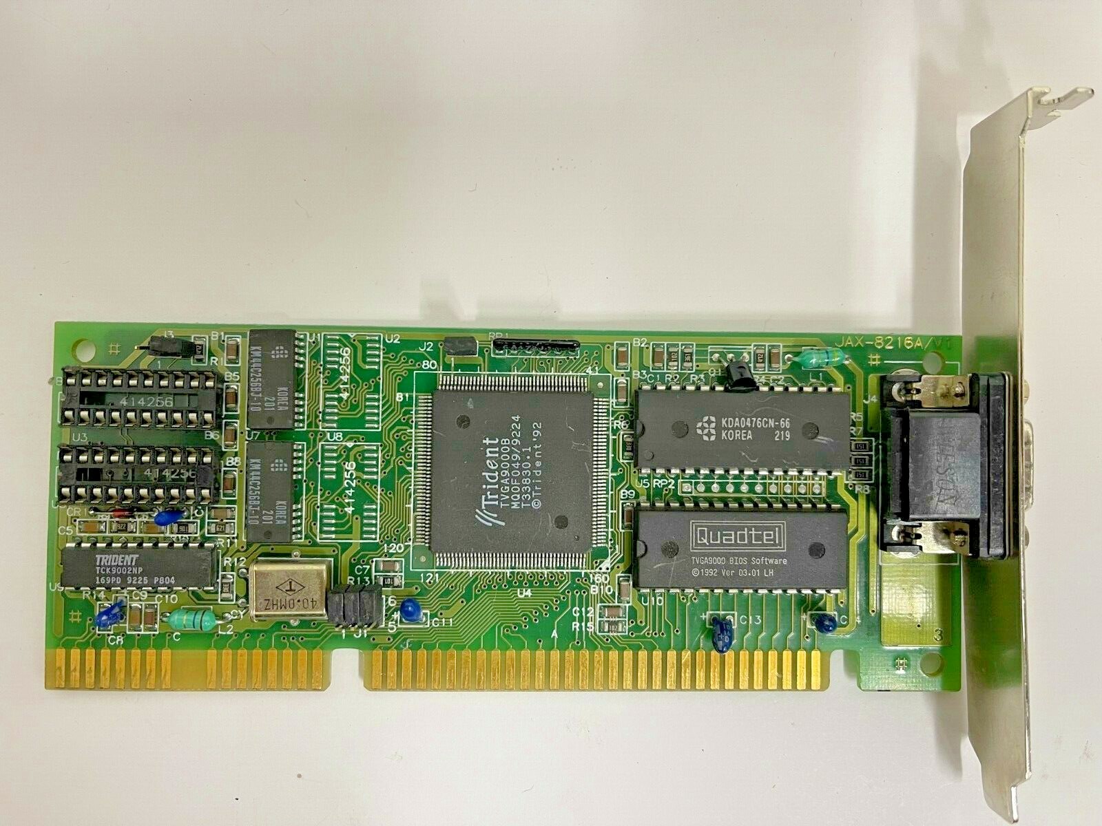 RARE VINTAGE JAX-8216A TRIDENT TVGA9000B 256K ISA VGA CARD QUADTEL BIOS MXB24