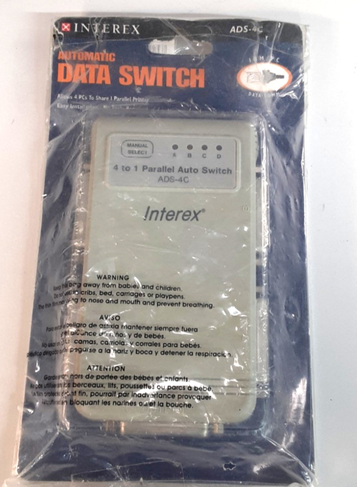 Interex Automatic Data Switch ADS4C 4 Computers To Share 1 Parralel Printer