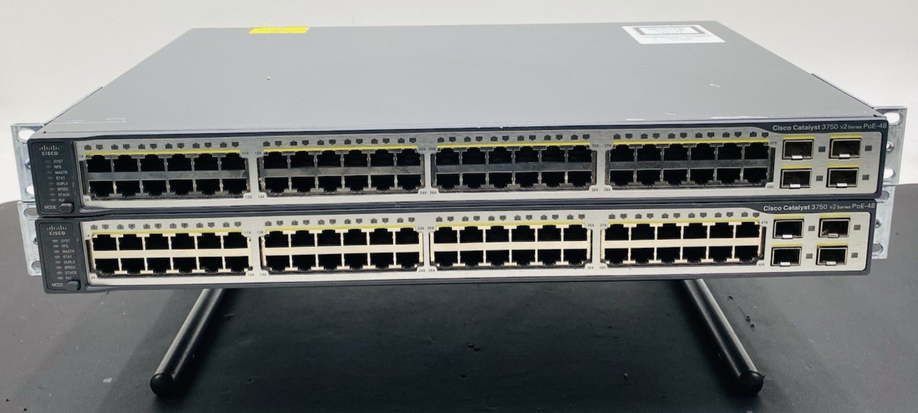 Lot of 2 Cisco Catalyst WS-C3750v2-48PS-S 48-Port Rack Mountable Ethernet Switch