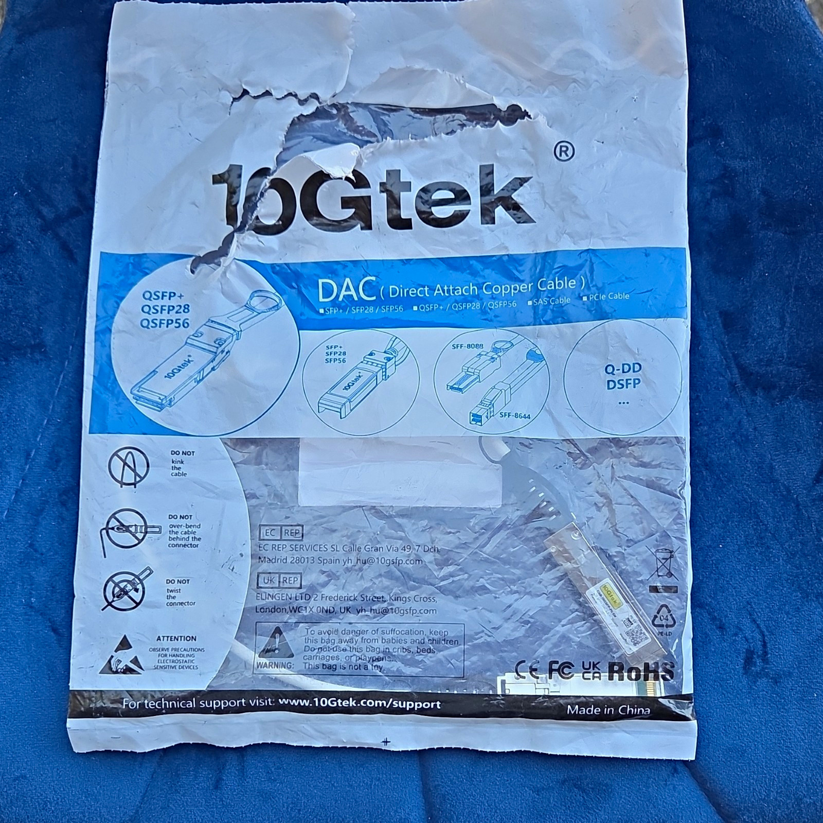 10Gtek CAB-10GSFP-P0.5M 10G SFP+ to SFP+ DAC Cable 0.5m Passive White