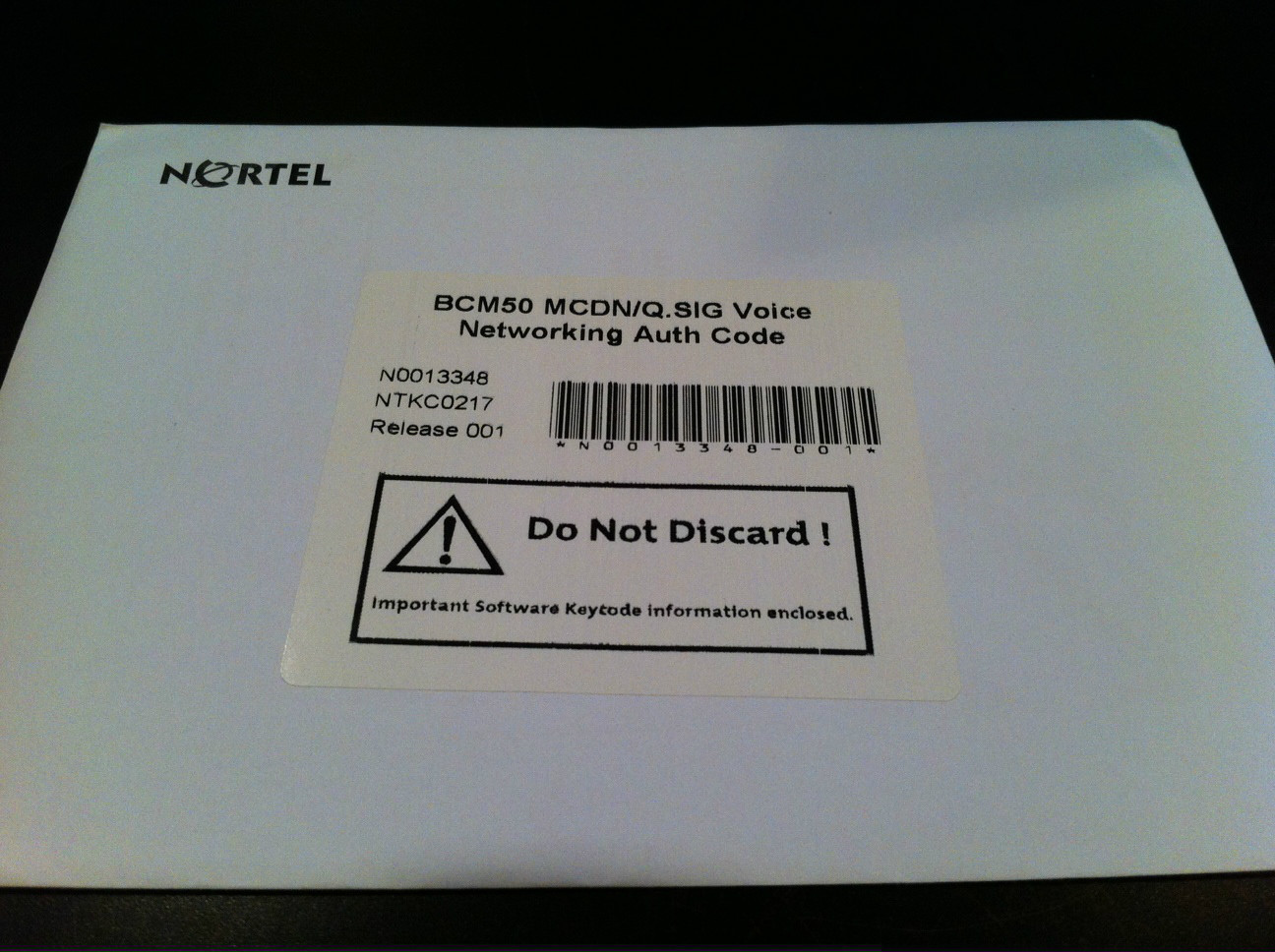 Nortel Avaya BCM 50 MCDN/Q.Sig Voice Networking Auth NTKC0217 Keycode License