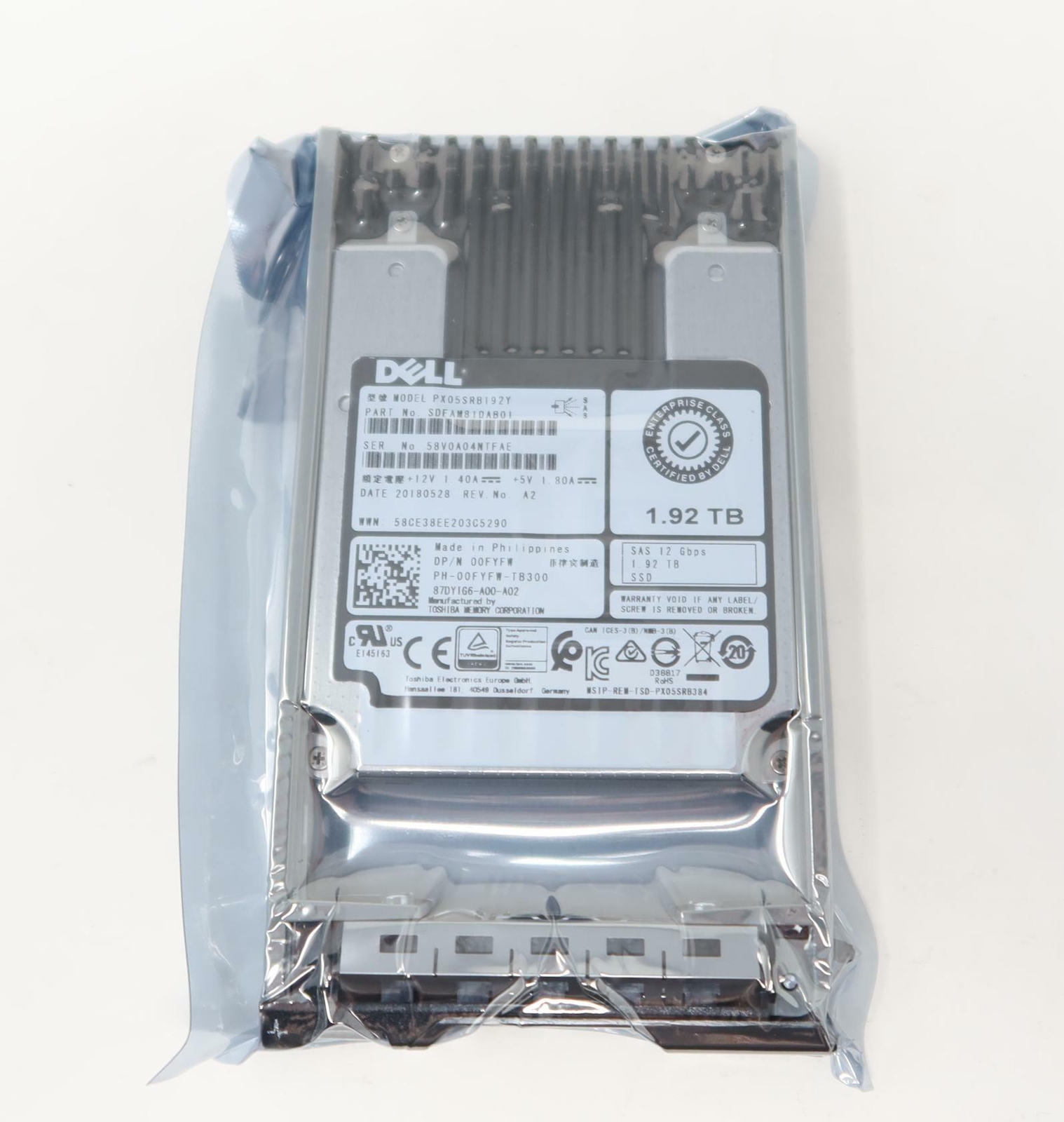 0FYFW PX05SRB192Y SDFAM81DAB01 DELL 1.92TB SAS 2.5" 12Gb/s RI SSD R310 R320 R330