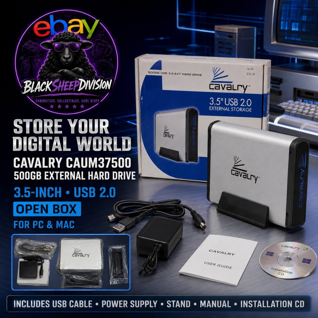 Cavalry CAUM37500 500 GB 3.5" External Hard Drive OPEN BOX *RARE* For PC and Mac