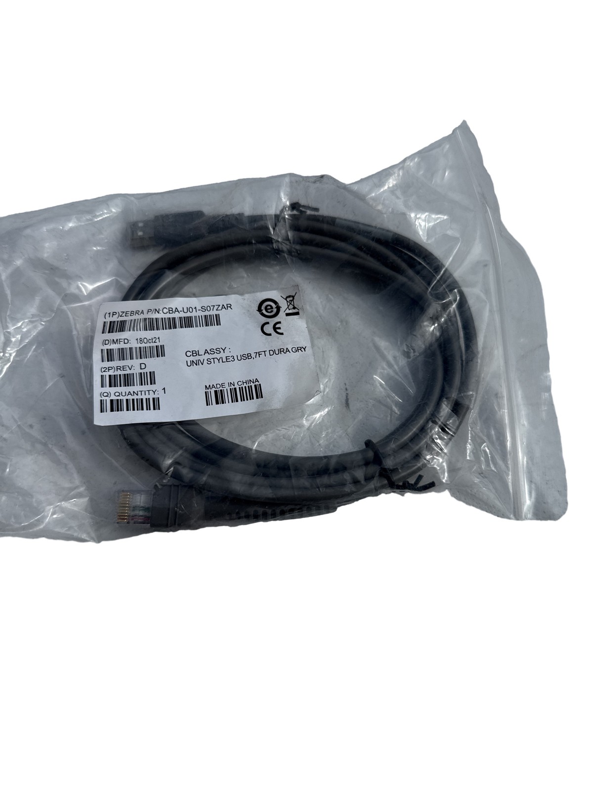 Zebra CBA-U01-S07ZAR 7ft USB Cable for Symbol Motorola Barcode Scanners