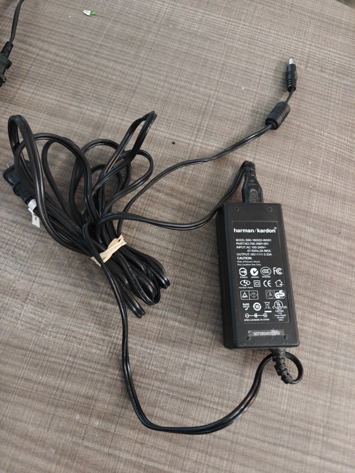 Harman Kardon 18V 3.33A     Power Supply Model S60-180333-WH01 Genuine OEM 