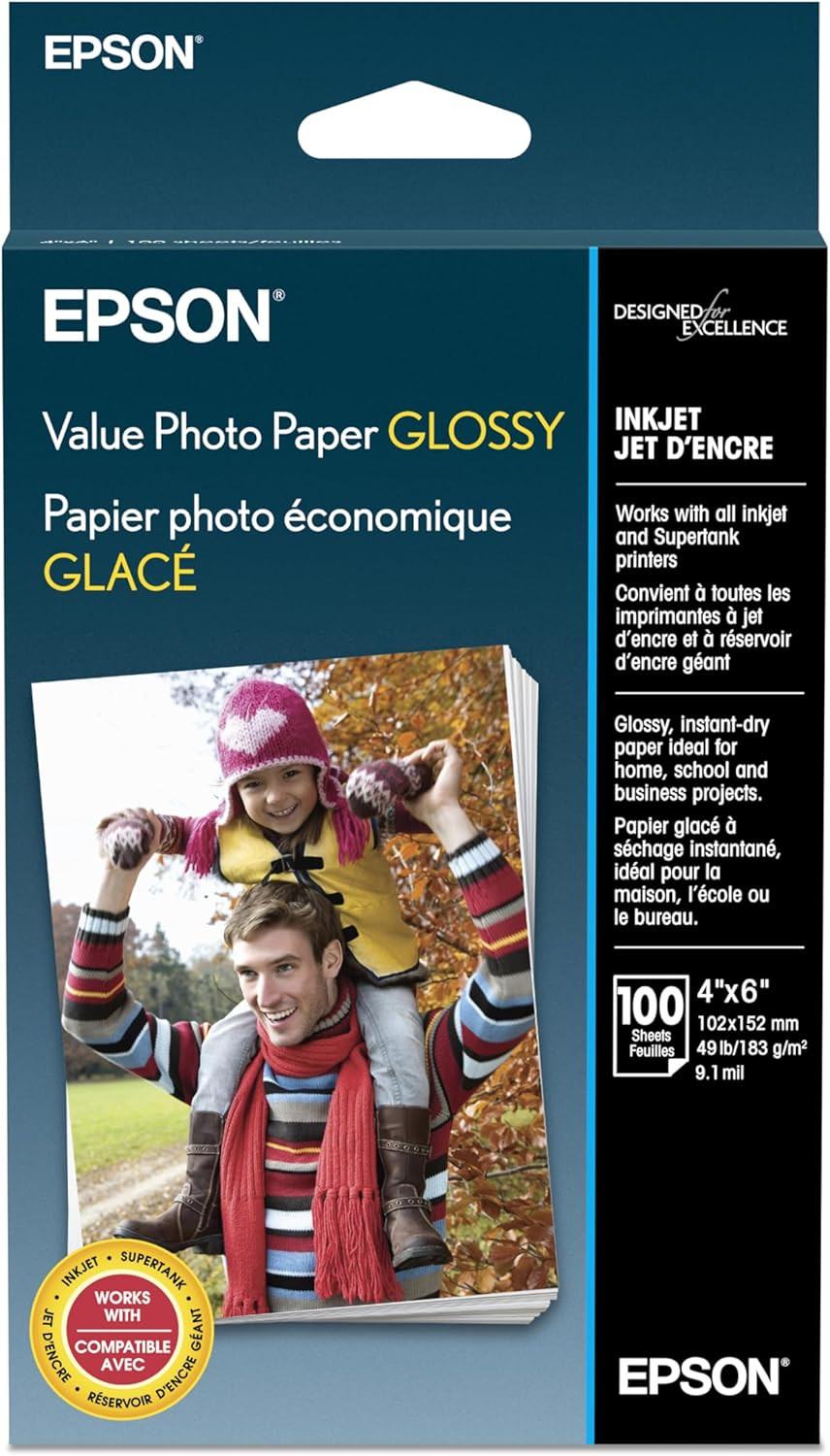 Epson Value Photo Paper 4x6 100 Sheets Glossy for Inkjet Printers
