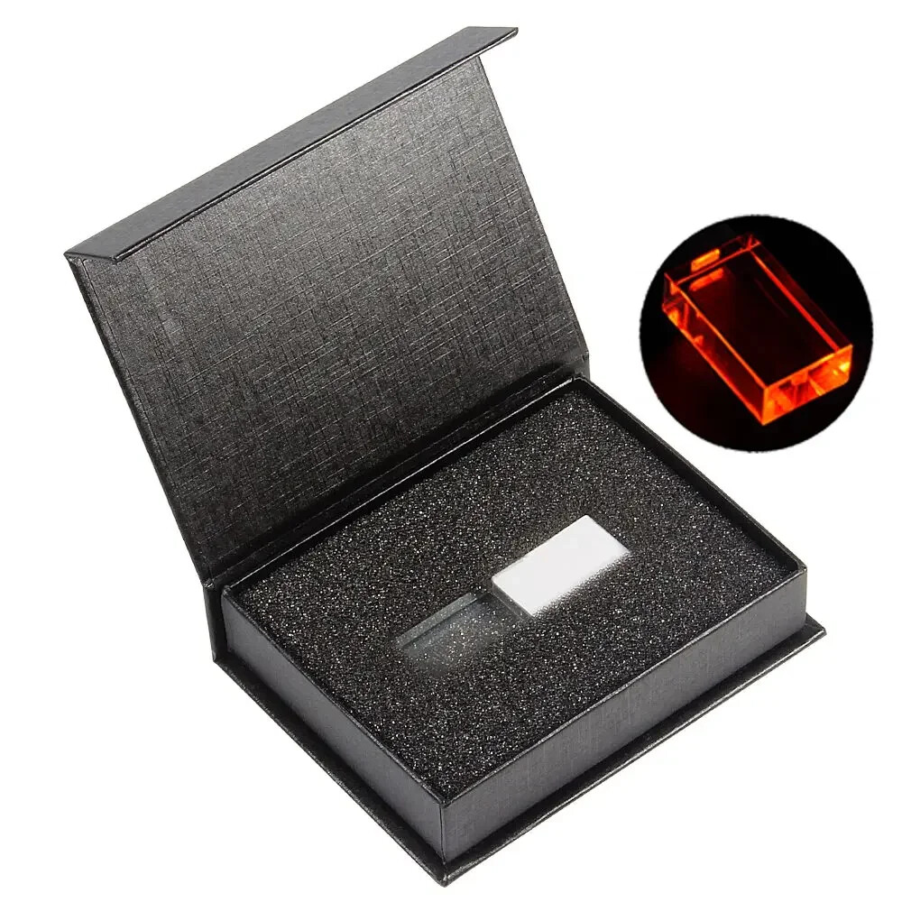 Green LED USB Flash Drive Free Custom Logo Pen Drive 64GB Black Box Memory Stick