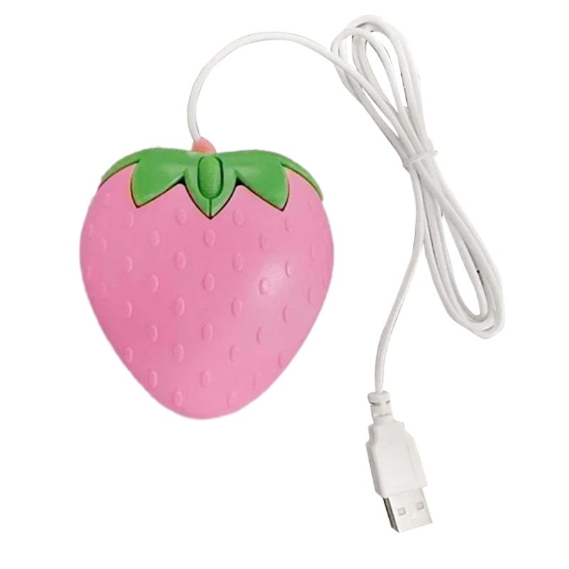 USB Small Optical Mouse Pink Strawberry Mouse for PC Computer Game Girls Gift