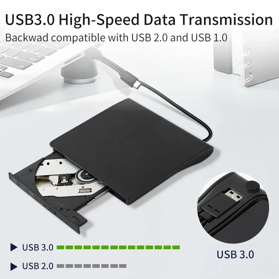 Slim External CD DVD Drive USB 3.0 Disc Player Burner Writer For Laptop PC Mac