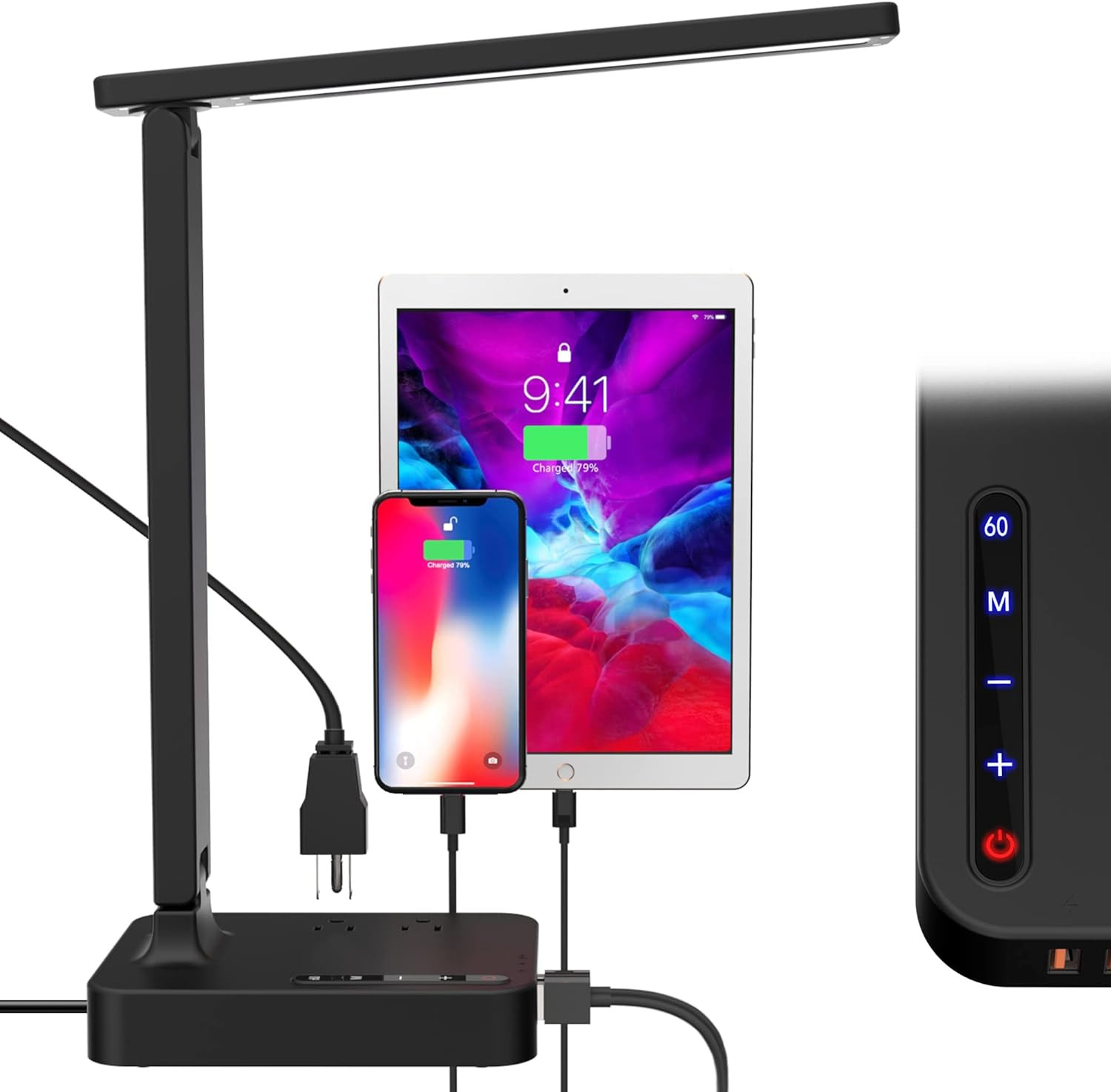 LED Desk Lamp with 3 USB Charging Ports,2 AC Outlet,3 Color Modes 3 Brightness L