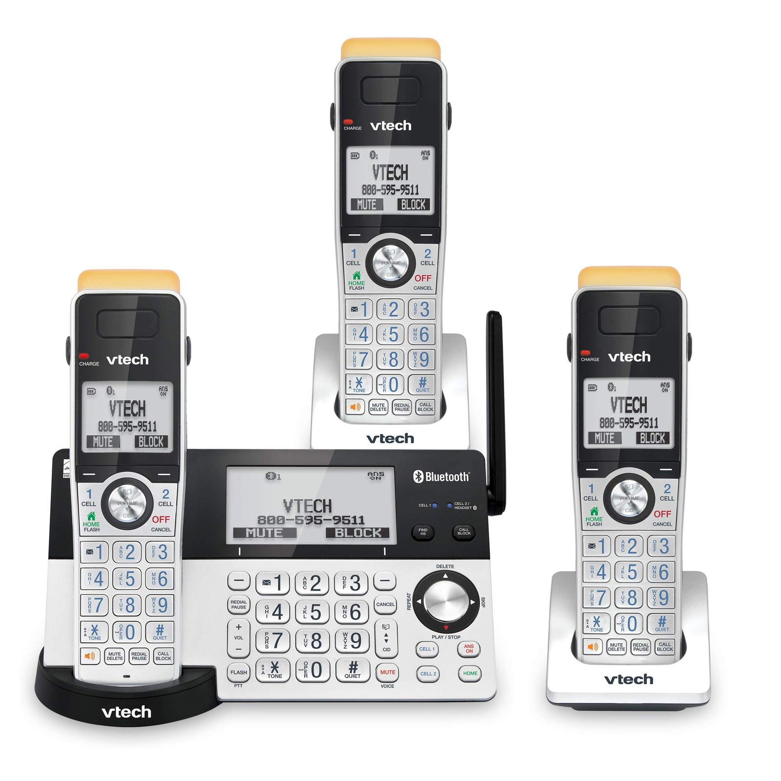 Cordless Phone 3 Handset DECT 6.0 2300ft Range Bluetooth VTech IS8151-3
