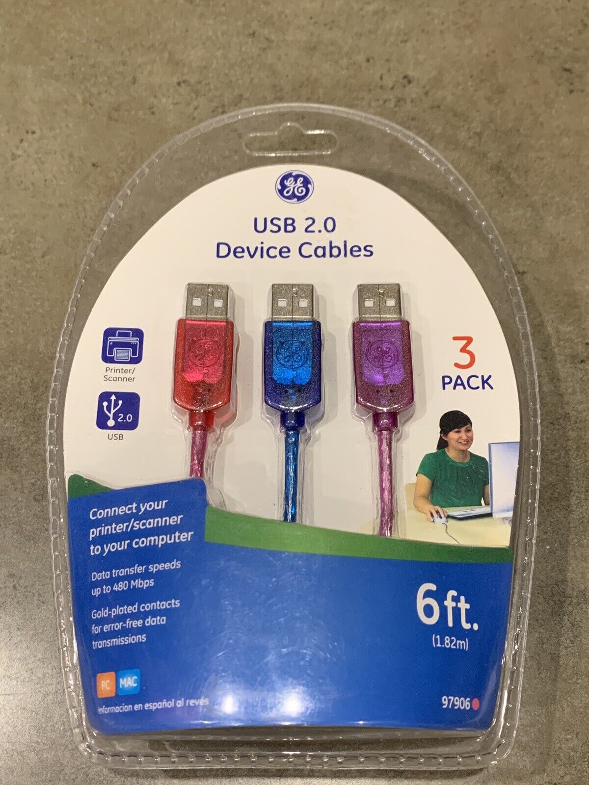 GE USB 2.0 Device Cables (3 Pack) – #HO97906 – New/Sealed