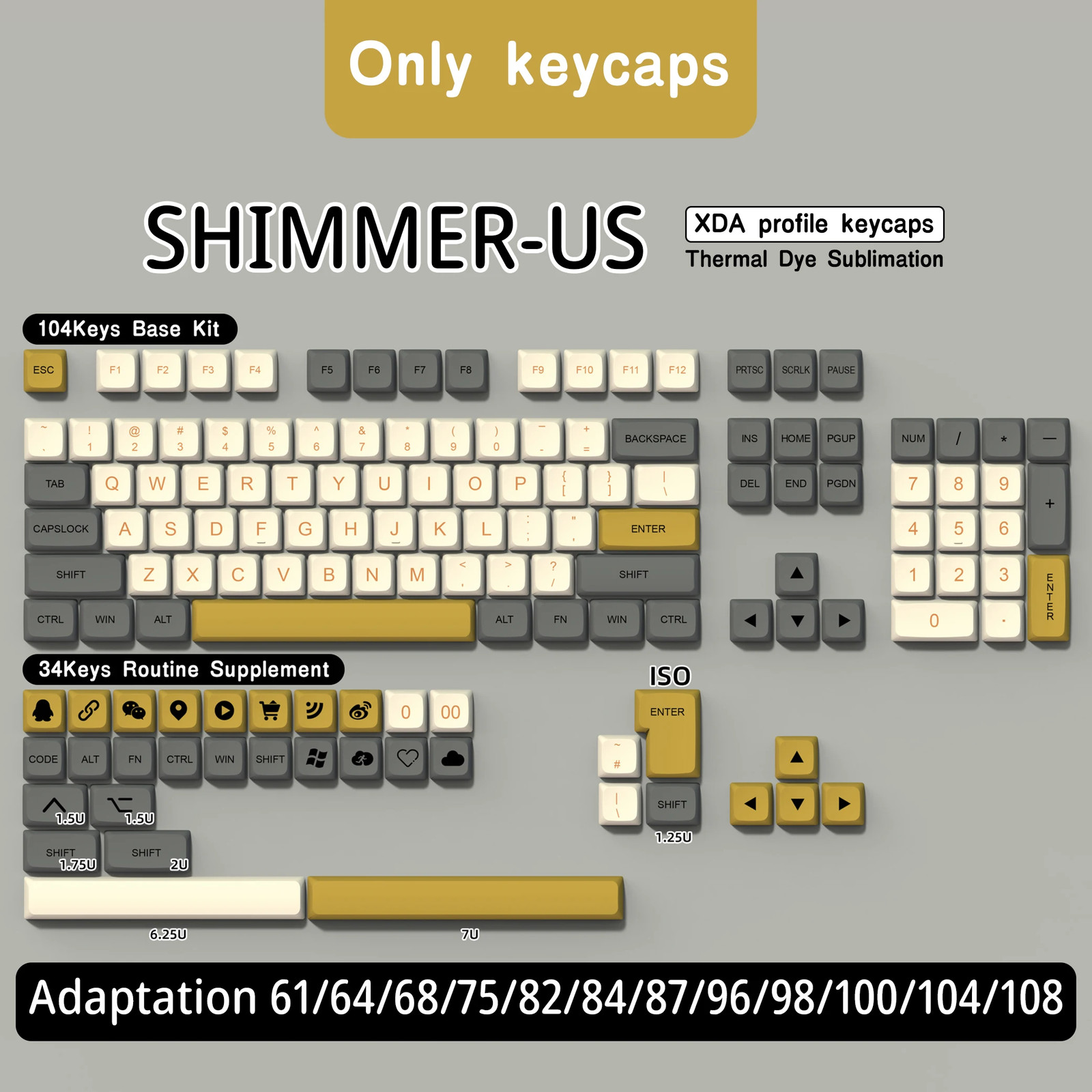 XDA Profile PBT Keycaps 138-Key Set Multi-Language MX Mechanical Keyboard NEW