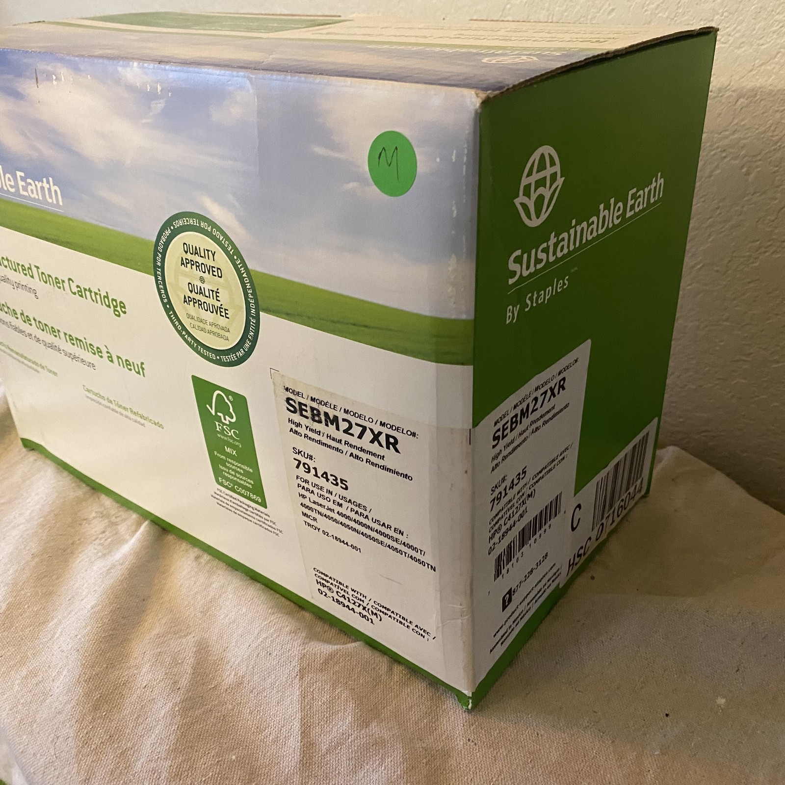 Sustainable Earth Black toner cartridge (C4127X / SEBM27XR) compatible HP 4000