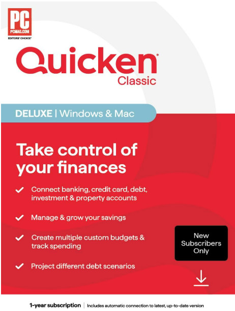 Quicken Classic Deluxe for New Subscibers - 1 Year [PC/Mac Online Code]